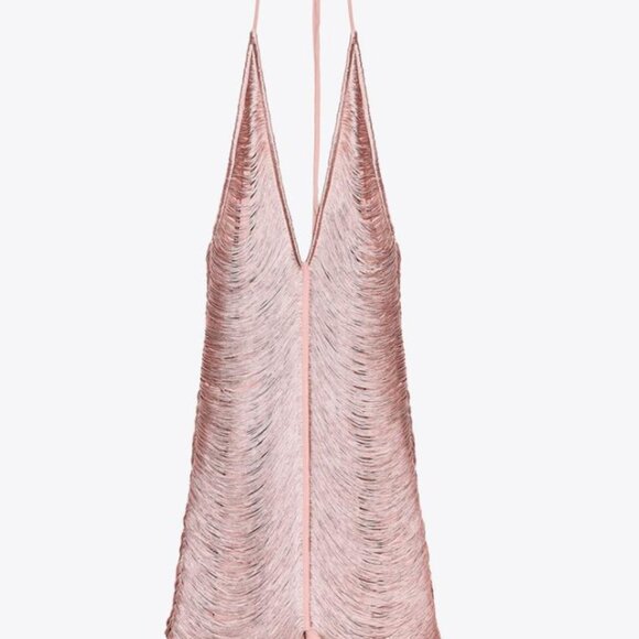 ZARA SHORT FRINGED HALTER DRESS (NWT) - Pale Pink - Medium (M)  | 4772/243/687 - Picture 4 of 11